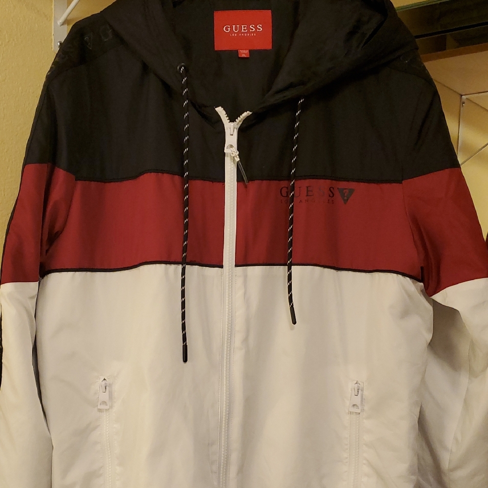 GUESS Men's Black, Wine, and White Jacket Sz Xlrg